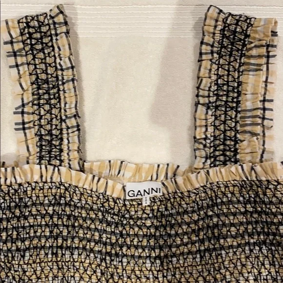 GANNI Shirred checked cotton-blend seersucker maxi dress - Picture 4 of 6